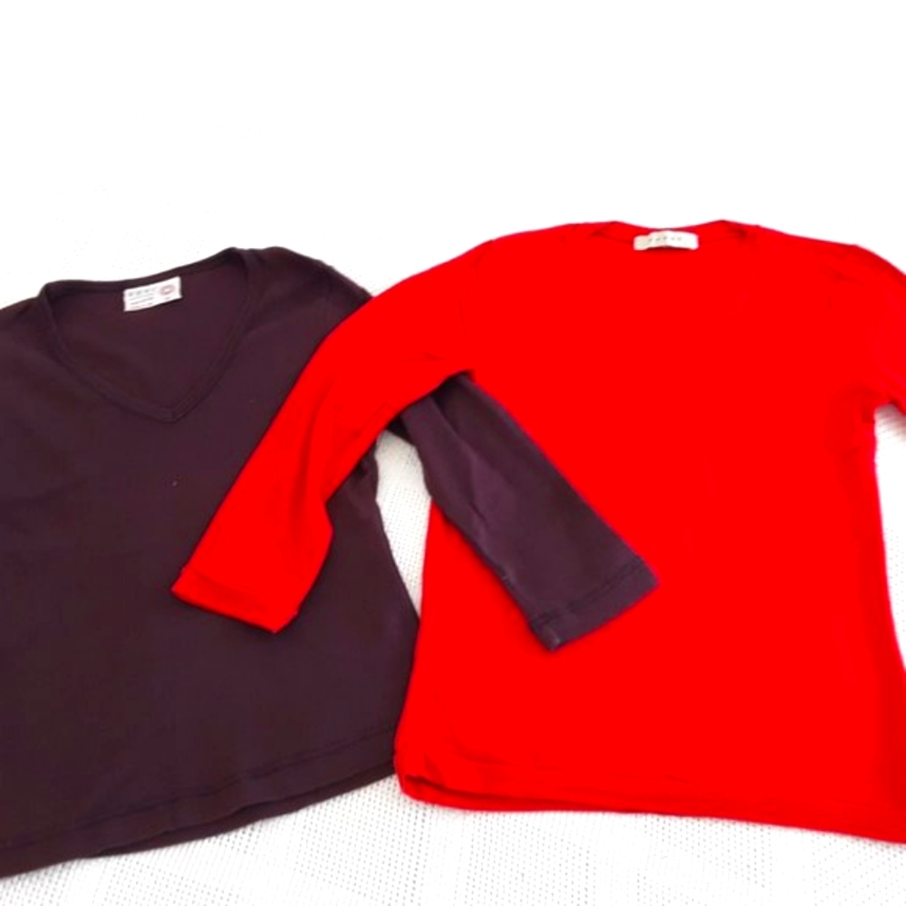 Bundle - Burgundy and Red 3/4 Sleeves Tee Shirts, XS